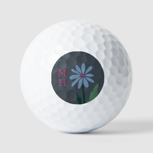 Retro Modern Floral Monogrammed Blue Daisy Golfballen (Voorkant)