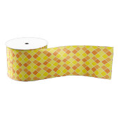 Retro Modern Geel Sinaasappel Checkers Vierkant Pa Grosgrain Lint (Spoel)