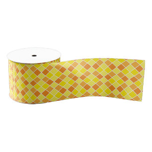 Retro Modern Geel Sinaasappel Checkers Vierkant Pa Grosgrain Lint
