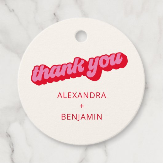 Retro Modern Groovy Bold Pink Red Custom Bedankjes Labels (Voorkant)