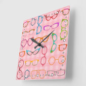 Retro Modern Hipster Eyeglasses roze Gingham Vierkante Klok (Hoek)