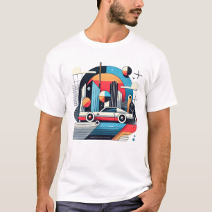 Retro Modern Kunst Geometrisch Auto Grafisch Wit T T-shirt