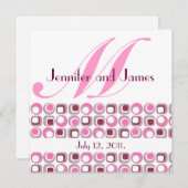 Retro Modern Monogram Weddenschap Roze Uitnodiging (Voorkant / Achterkant)