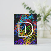 Retro-modern naam & monogram helder kleuren & zwar briefkaart (Staand voorkant)