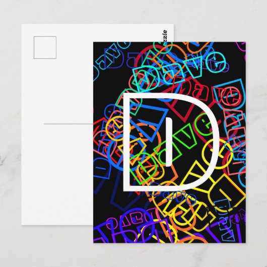 Retro-modern naam & monogram helder kleuren & zwar briefkaart (Voorkant / Achterkant)