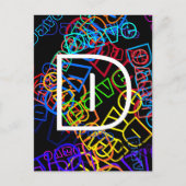 Retro-modern naam & monogram helder kleuren & zwar briefkaart (Voorkant)
