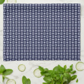 Retro Modern Navy Blue Ovalen Geometric Pattern Theedoek (Gevouwen)
