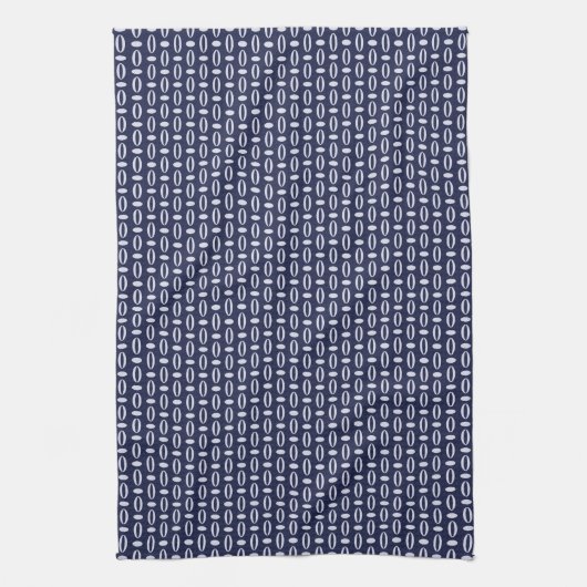 Retro Modern Navy Blue Ovalen Geometric Pattern Theedoek (Verticaal)