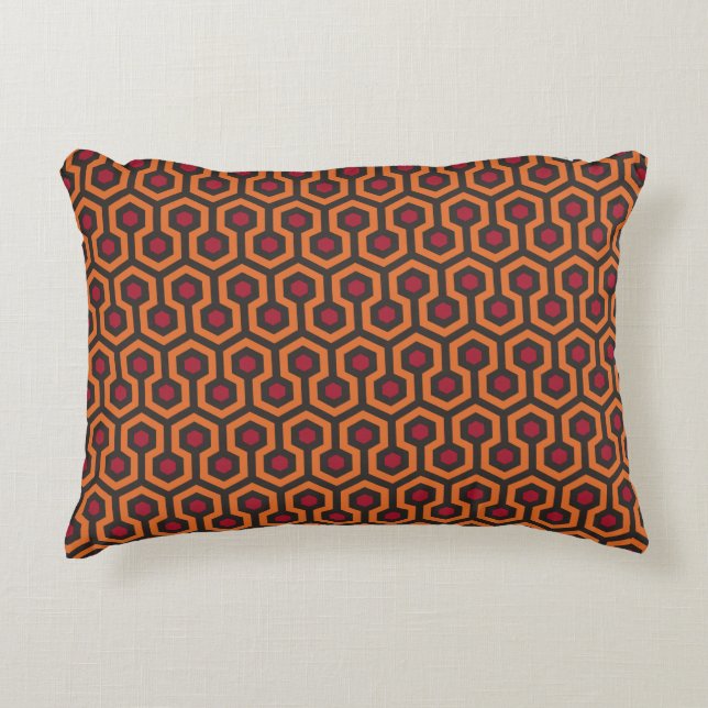 Retro Modern Oranje Red Brown Hexagon Patroon Accent Kussen (Voorkant)