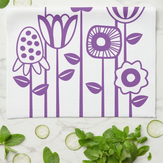 Retro Modern Paarse ventilatortuin Theedoek (Gevouwen)
