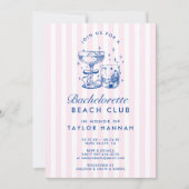 Retro Modern Pink & Blue Bachelorette Weekend Kaart (Voorkant)