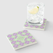 Retro Modern Purple Green Argyle Monogram Stenen Onderzetter (Zijkant)