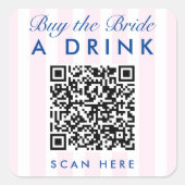 Retro Modern Roze Bachelorette QR Code Vierkante Sticker (Voorkant)