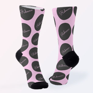 Retro-modern Roze & Grijs Modern Polka Dot Design Sokken