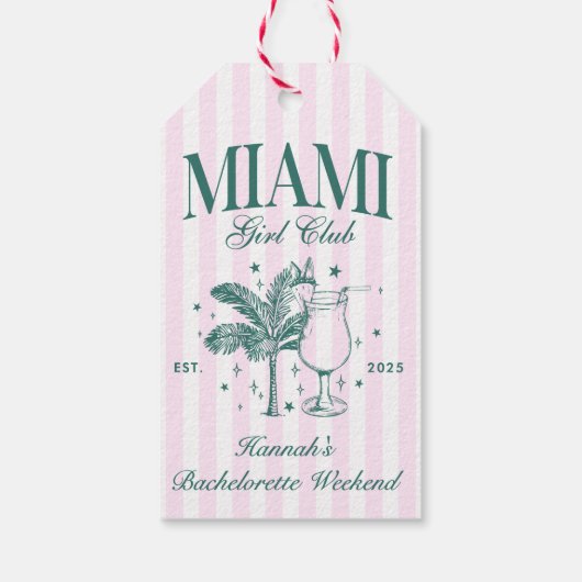 Retro Modern Roze & Groen Miami Bachelorette Party Cadeaulabel (Achterkant)