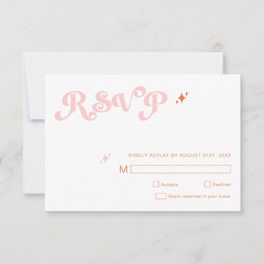 Retro Modern Script Koraal Roze bruiloft RSVP Kaar Kaartje (Voorkant)