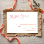 Retro Modern Script Koraal Roze bruiloft RSVP Kaar Kaartje