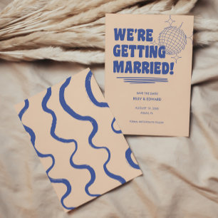 Retro Modern & Veteraan Typografie Blauwe Huwelijk Save The Date