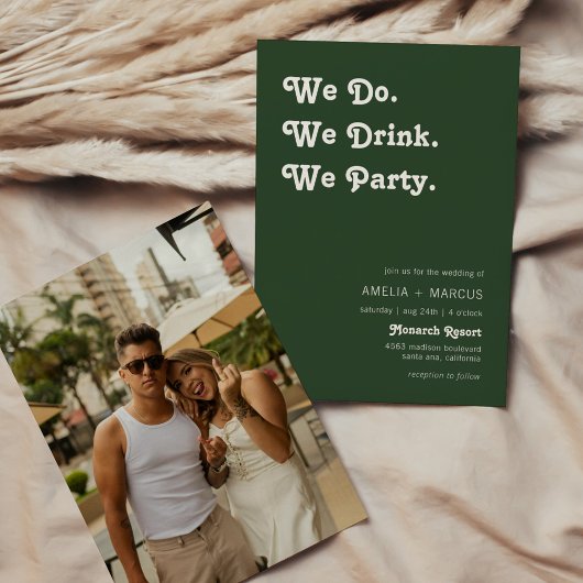 Retro Modern We Do We Drink We Party Groene Bruilo Kaart