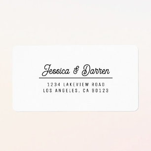 Retro-modern wit & zwart bruiloft retouradres etiket