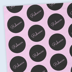 Retro-modern zwart & roze polka stip ontwerp tissuepapier