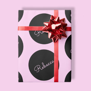 Retro-modern zwart & roze stipontwerp cadeaupapier