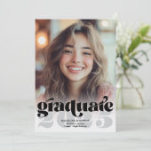 Retro Modern Zwart Wit 4 Foto Afstuderen Kaart (Staand voorkant)