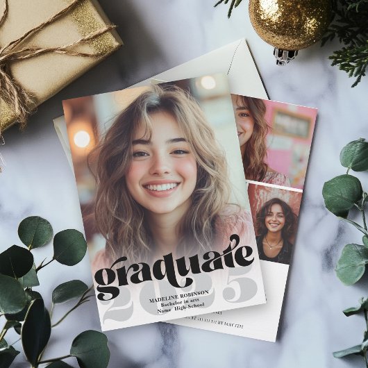 Retro Modern Zwart Wit 4 Foto Afstuderen Kaart