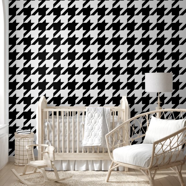 Retro Modern Zwart Wit Honden-Tand Weven Behang (Kinderen)