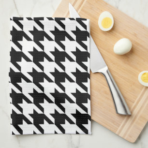 Retro Modern Zwart Wit Honden-Tand Weven Theedoek