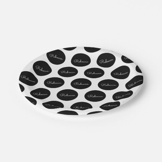 Retro-modern zwart-wit polka dot design papieren bordje (Gekanteld)