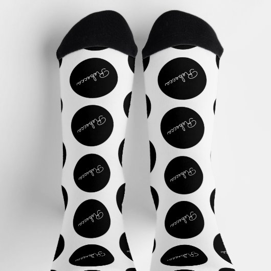 Retro-modern zwart-wit polka dot design sokken (Top)