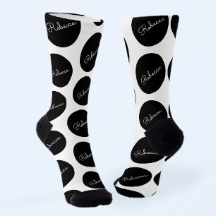 Retro-modern zwart-wit polka-stip ontwerp sokken