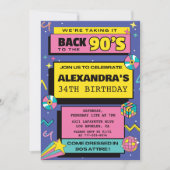 Retro moderne 34e anniversaire invitations 90s Fêt (Devant)