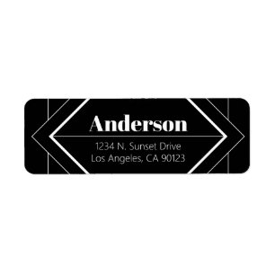Retro-Moderne Art Deco Zwart & Wit Adres Etiket