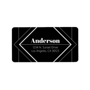 Retro-Moderne Art Deco Zwart & Wit Adres Etiket