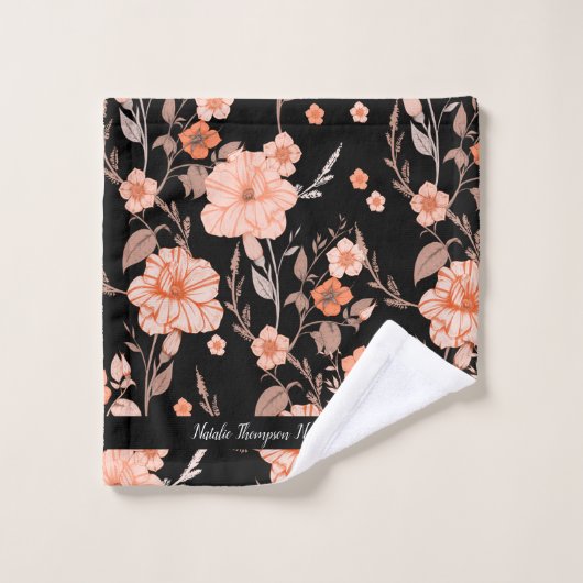 Rétro moderne avec script design l Floral noir (Gant de toilette)