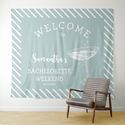 Retro Moderne Blauwe Bachelorette Party Achtergron Wandkleed (In Situ (horizontaal))