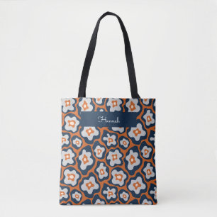 Retro Moderne Blauwe Ei Bloemen Aangepaste Naam Draagtas