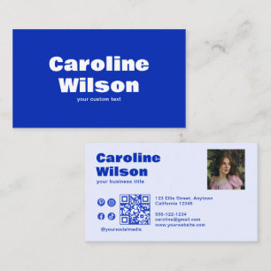 Retro moderne blauwe professionele foto QR-code Visitekaartje