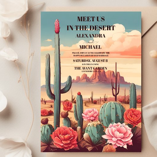 Retro Moderne Cactus Bruiloft Kaart