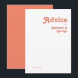 Rétro moderne | Carte de conseil Mariage corail<br><div class="desc">Ce rétro moderne | corail mariage est la carte conseil parfaite pour votre simple vintage, coloré, mariage d'été boho tropical. Sa police bohème unique du milieu du siècle donne à ce design une ambiance minimaliste super hippie classique. Si vous cherchez un design qui présente des couleurs vives et audacieuses pour...</div>