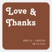 Retro moderne chique bruiloft dank u vierkante sticker (Voorkant)