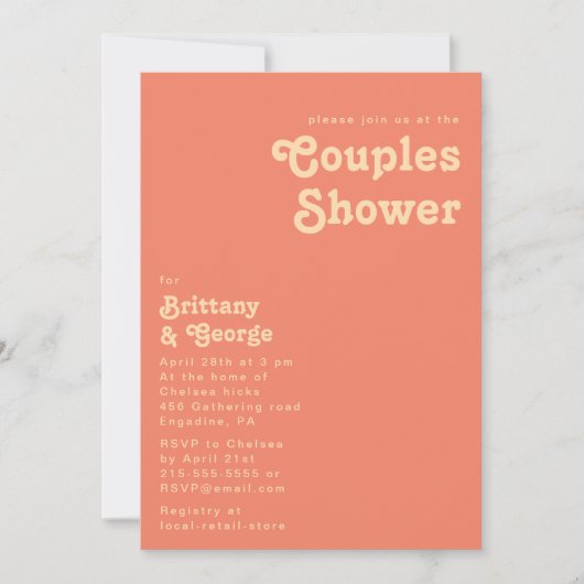 Rétro moderne | Couples de corail Invitation douch (Devant)