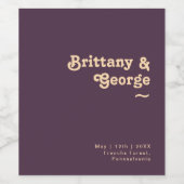 Rétro moderne | Étiquette de vin Mariage foncé vio (Étiquettes simples)