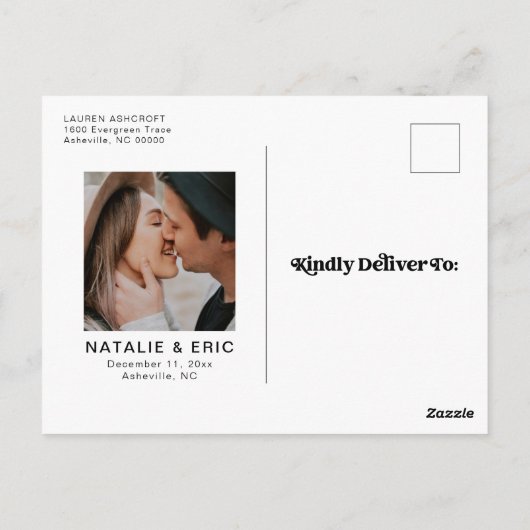 Retro Moderne foto Bewaar het datum Briefkaart (Achterkant)