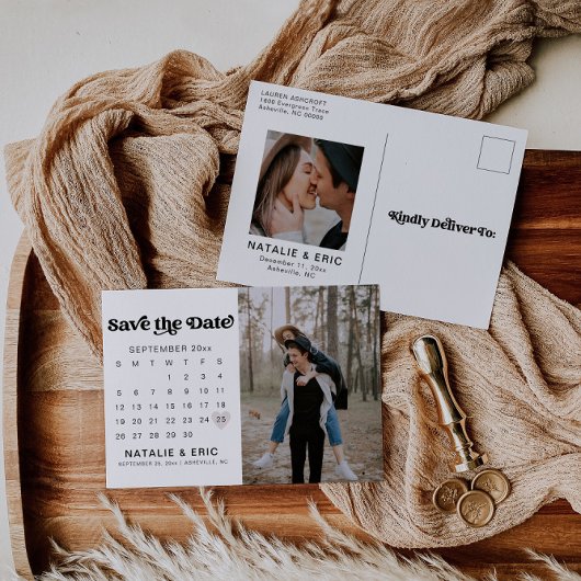 Retro Moderne foto Bewaar het datum Briefkaart