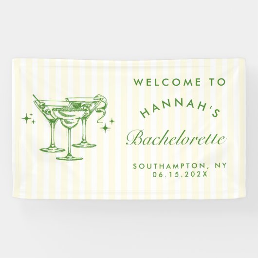 Retro Moderne Groene Cocktail Bachelorette Spandoek (Horizontaal)