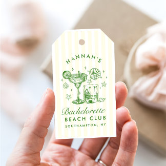 Retro moderne groene en gele strepen vrijgezellenf cadeaulabel