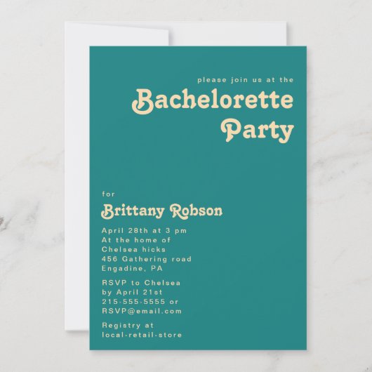 Rétro moderne | Invitation Turquoise Bachelorette  (Devant)